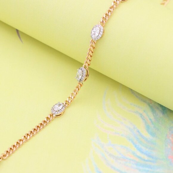 "Elegant Oval Crystal Rose Gold Bracelet with Classic Chain Design, XPBL0827 - Picture 7 of 12